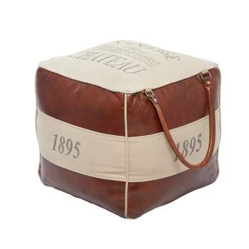 Rustic Leather and Canvas Foot Stool Ottoman - Olivia & May