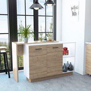 Okak Modern Kitchen Island with Unique Top Design, Kitchen Island Table with 2 Doors and 2 Drawers, Countertop Organizer for Kitchen - 1 of 4