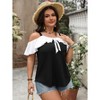 Clearlove Women's Cold Shoulder Vest Bow Design Contrast Short Ruffled Hem Flowy Loose Summer Blouses Party Holiday Shirts - 3 of 4