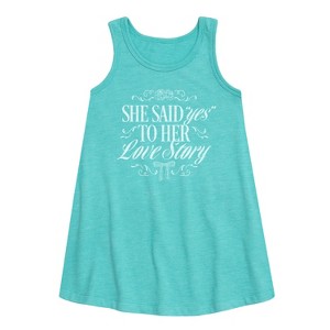 Girls' - Instant Message - Yes To Her Love Story Graphic Sleeveless Aline Dress - 1 of 3