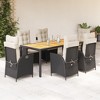 vidaXL - 7 Piece Patio Dining Set - PE Rattan, Black - Acacia Wood Table, Reclining Chairs, Cushions - 2 of 4