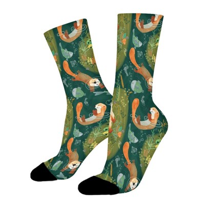 Playful Otters Women Printed Crew Socks Funny Funky Socks Soft Polyester Novelty Gifts for Artists Men