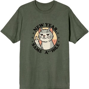 New Year Same A**hole Cat With Middle Finger Adult Crew Neck Short Sleeve Tee - 1 of 2