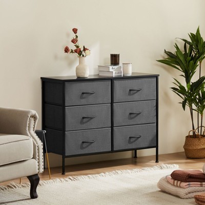 CAVINAS 6 Dresser for Bedroom with Fabric Bins and Black Metal Handles Design,Modern Chest of Drawers,Freestanding Dresser for Bedroom