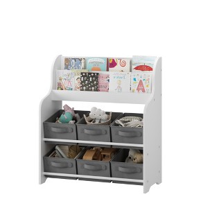 Dexmalle Kids Bookshelf with 6 Fabric Storage Bins,Gray - 1 of 4
