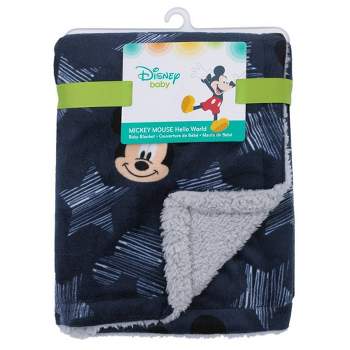 Disney Mickey Mouse Hello World Star Icon Super Soft Double Sided Velour Sherpa Baby Blanket