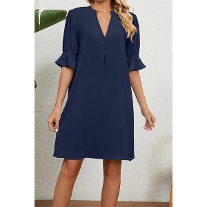 Attraco Women's V Neck Loose Fit Ruffled Half Sleeve Dress Navy 2XL : Target