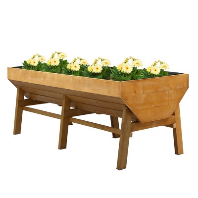 Outsunny 70'' Wooden Raised Garden Bed with Funnel Design High Weight Capacity Planter Box with Non-Woven Fabric Large Growing Space Natural