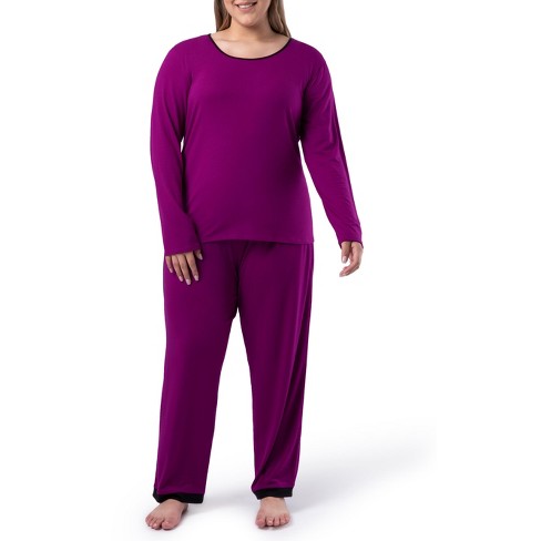Fruit of the Loom Women's and Women's Plus Long Sleeve Pajama Set -  Boysenberry 2X Large