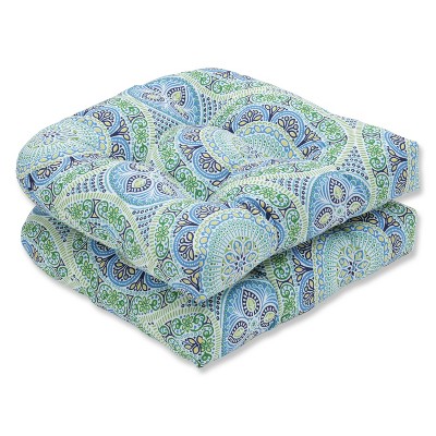 Outdoor/Indoor Delancey Blue Wicker Seat Cushion Set of 2 - Pillow Perfect