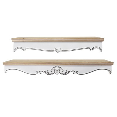 VIP Metal 32 in. White Wall Shelves with Detailed Crown Molding Set of 2