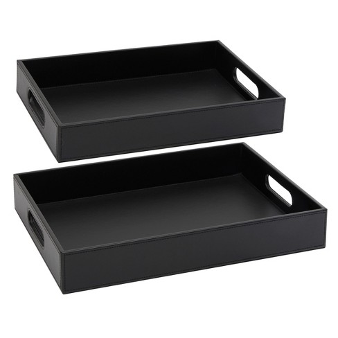 Juvale Set Of 2 Black Leather, Black Rectangle Tray Coffee Table