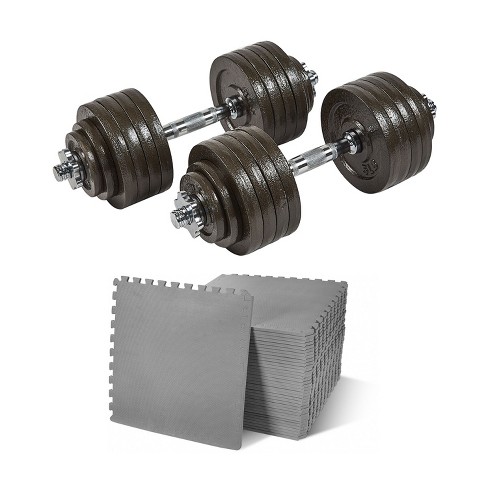 Golds gym vinyl weight set 100 lbs bundle with adjustable cast dumbbell set hot sale