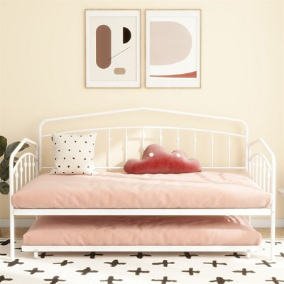 Twin Daybed With Twin Trundle, Sturdy Metal Frame, Day Bed With Trundle Bed Frame, Mattress Foundation With Metal Slats Support, No Box Spring Needed