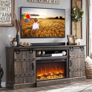 TV Stand with Fireplace for 75 80 Inch TV, 32" Tall Farmhouse Highboy Entertainment Center with Sliding Barn Doors for Living Room - 1 of 4