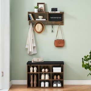 Acekool 31.5" Entryway Set - Wall Mount Coat Rack + Shoe Bench with Storage & Blackboard, Retro Design - 1 of 4