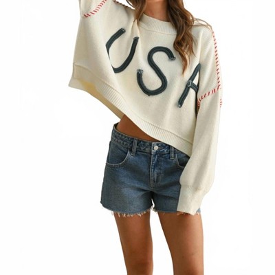 Women's Usa Rope Letter Sweater - MIOU MUSE