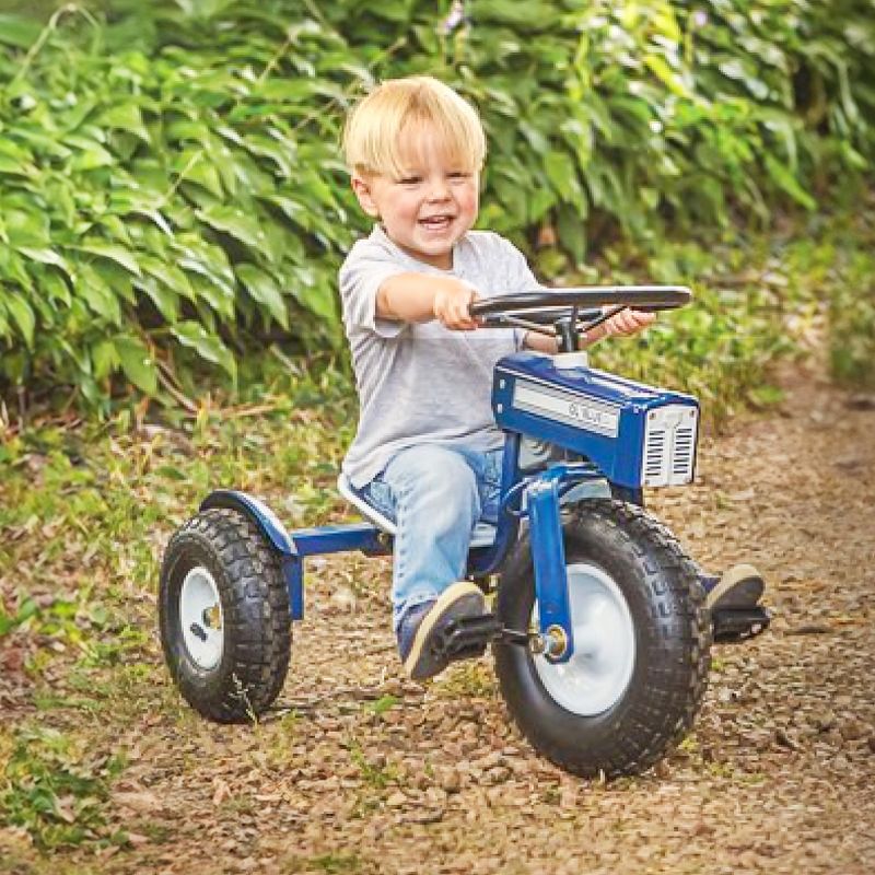 Tricam Ol' Blue Tractor Tricycle, 22 Inch Steel Toddler Bike Kids Ride On Toy with Pedals, 3 Position Adjustable Seat, & Pneumatic Rubber Wheels, Blue, 5 of 9