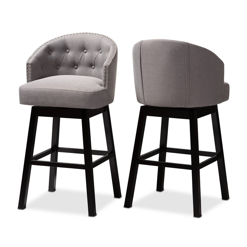 Photos - Chair Set of 2 Theron Swivel Barstools Gray - Baxton Studio