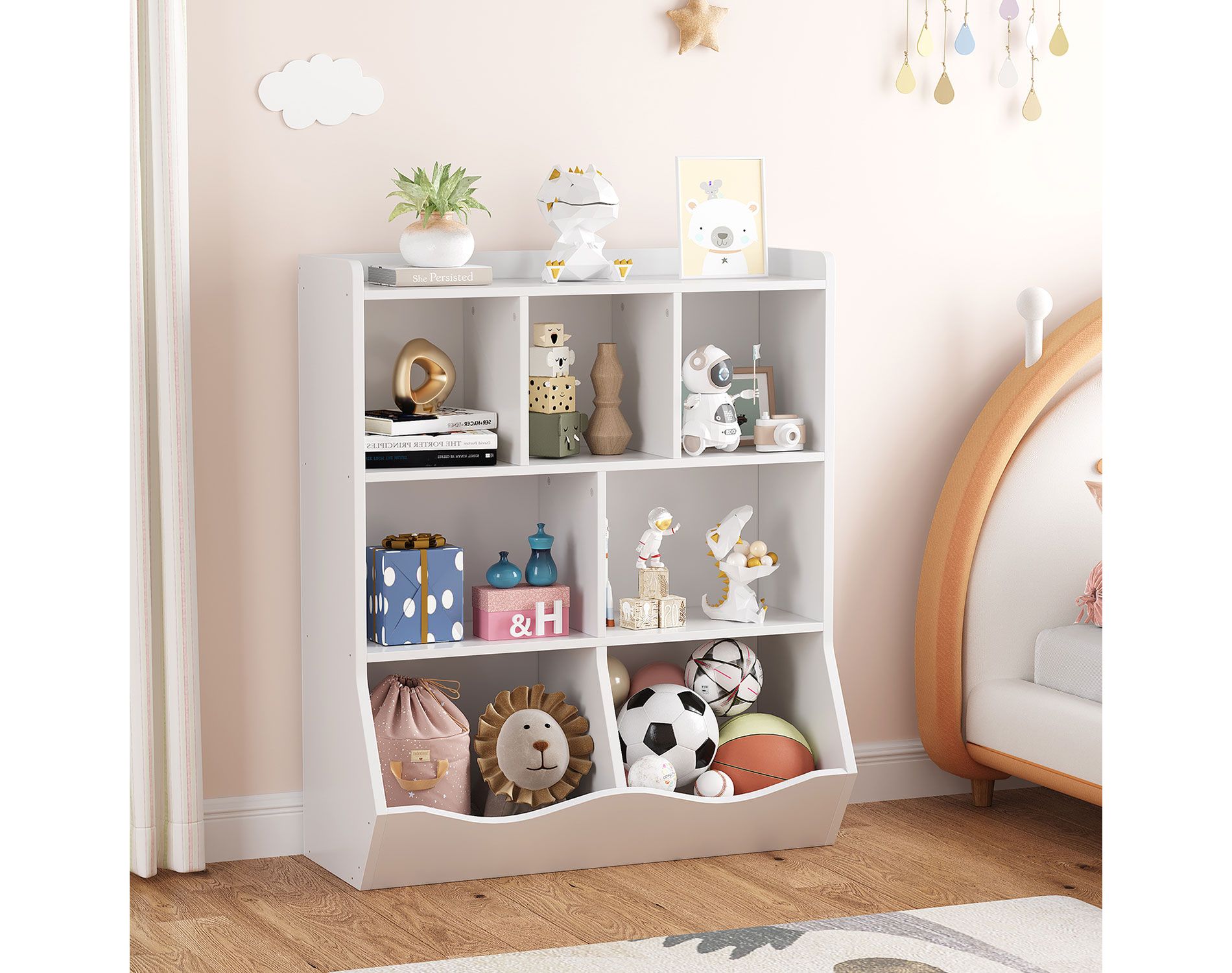 Garvee 3-Tier Kids Bookshelf and Bookcase for Storage Books and Toys,Multi Shelf with Cubby Cabinet for Kids Bedroom,Playroom and Nursery