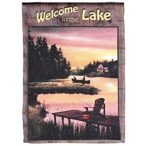 Dicksons Magnolia Garden Welcome To The Lake Woodgrain Brown 18 x 13 Polyester Outdoor Garden Flag - 1 of 1