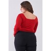 Slickblue Plus Size Structured Crop Top, Sweetheart Neckline & Mesh Sleeves, Modern Style, Crimson Red, 1XL - 4 of 4