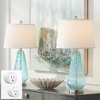 360 Lighting Dylan 27 1/2" Tall Modern Coastal Table Lamps Set of 2 WiFi Smart Socket Blue Glass Living Room Bedroom Bedside Nightstand White Shade - 2 of 4