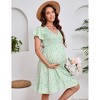 Women's V Neck Maternity Smocked Short Sleeve Summer Dress  Boho Ruffle Casual Swing Midi Dress - 2 of 4