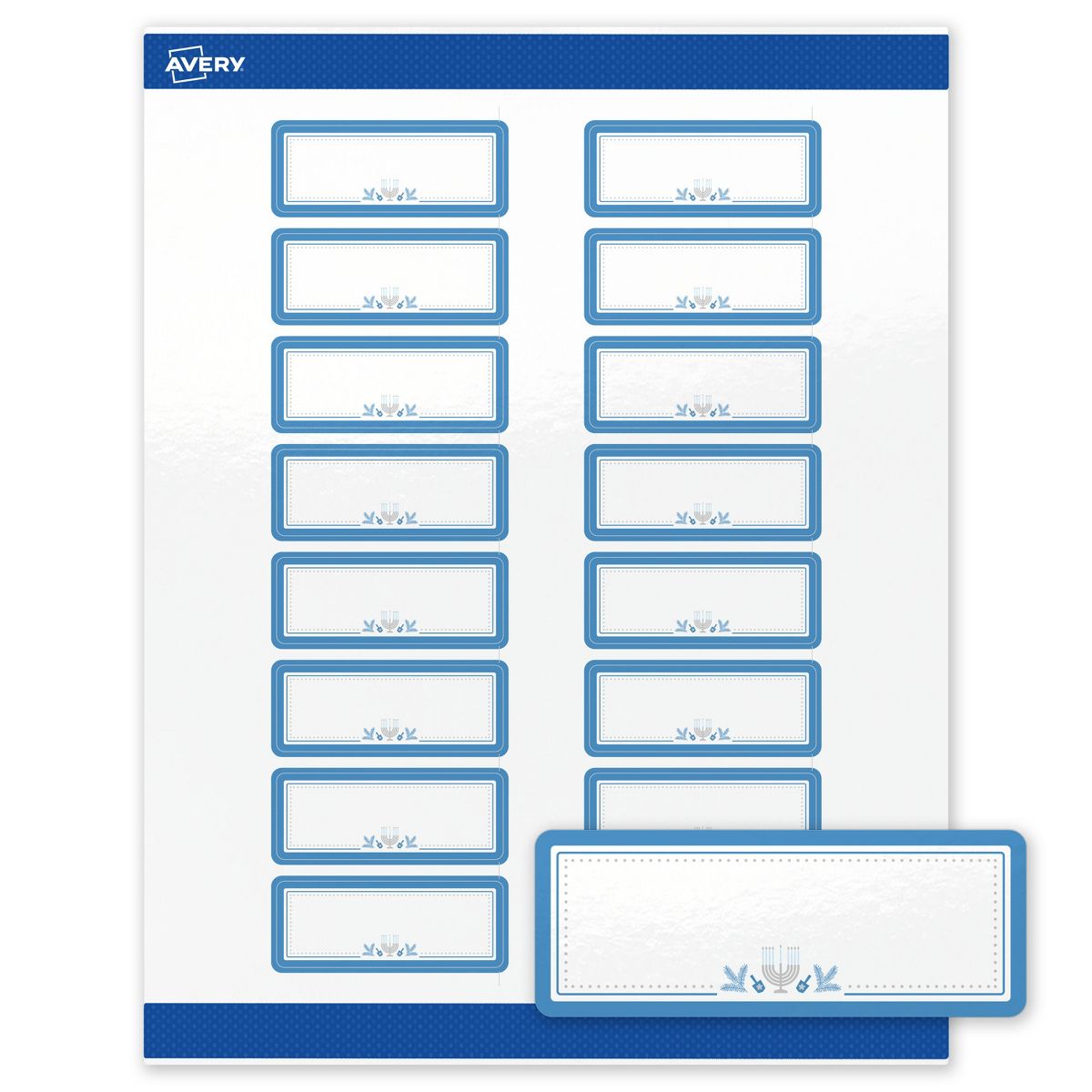 Avery® Labels, 1" x 2-5/8", Glossy, Silver Menorah Frame, 320