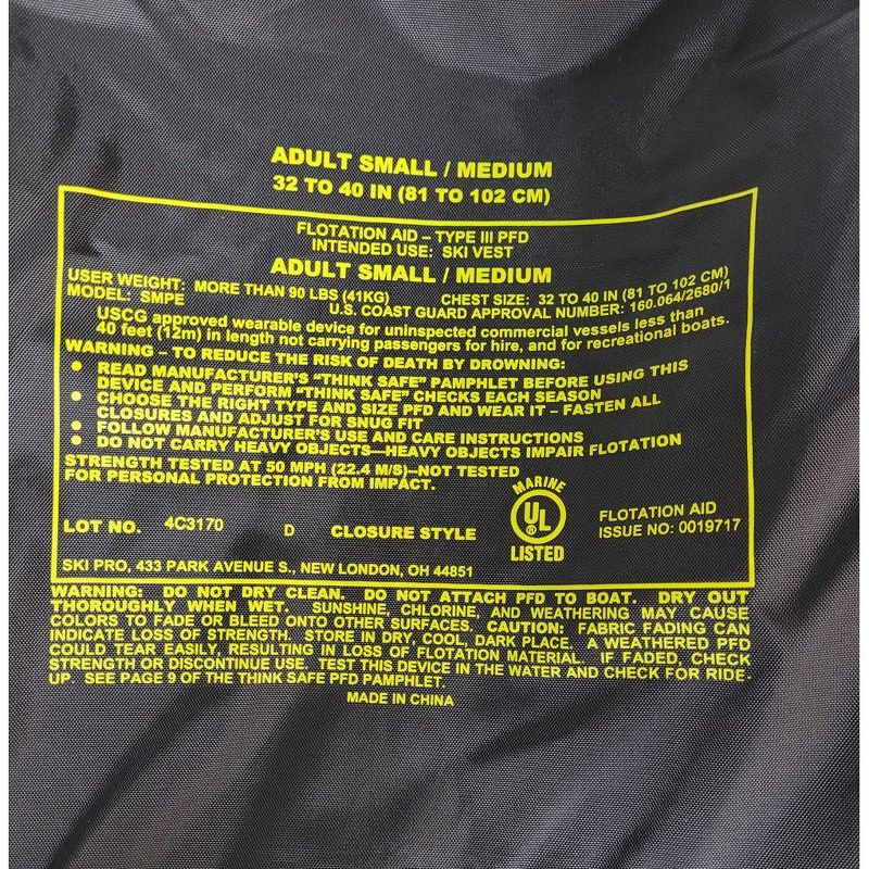 Connelly Men's Promo Nylon Volt Life Jacket Black/Yellow Adult Small/Medium, 3 of 4