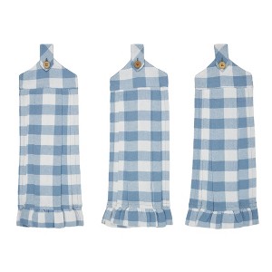 Annie Buffalo Check Blue Button Loop Tea Towel Set of 3 VHC Brands - 1 of 4