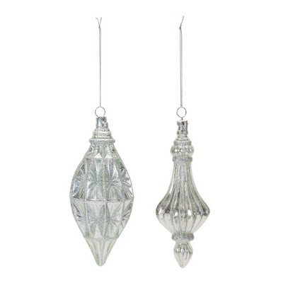Silver Glittered Glass Drop Ornaments Set of 12