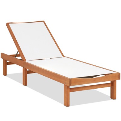 Tangkula 1PC/2PCS Outdoor Chaise Lounge Chair, Eucalyptus Wood Recliner w/ 5-Level Backrest, Breathable & Quick Drying Seat Fabric