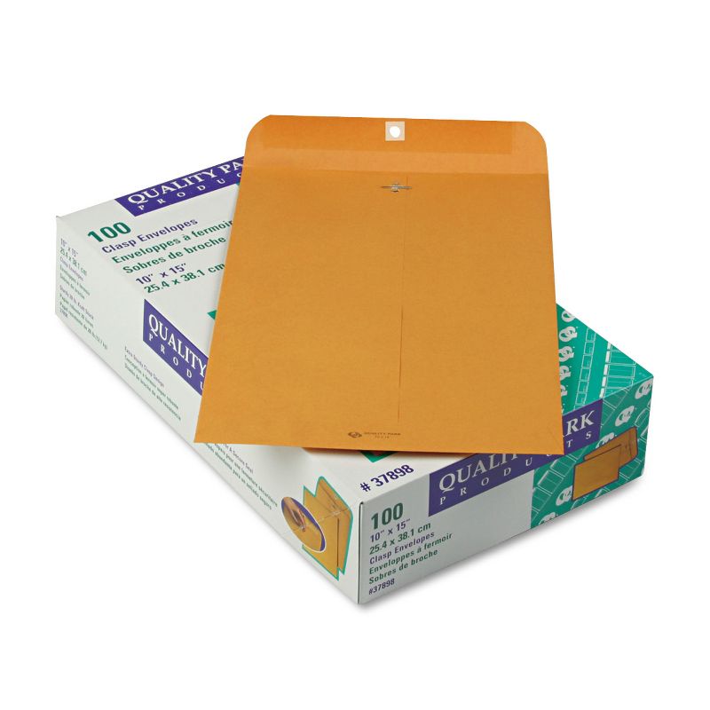 Quality Park Clasp Envelope 10 x 15 28lb Brown Kraft 100/Box 37898, 2 of 4