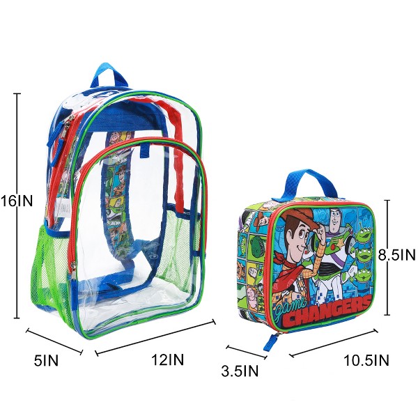 Set de 2 piezas de 16 pulgadas de Toy Story "Changers": mochila transparente y lonchera para escuela y viajes 2