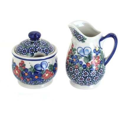 Blue Rose Polish Pottery Garden Butterfly Cream & Sugar Set