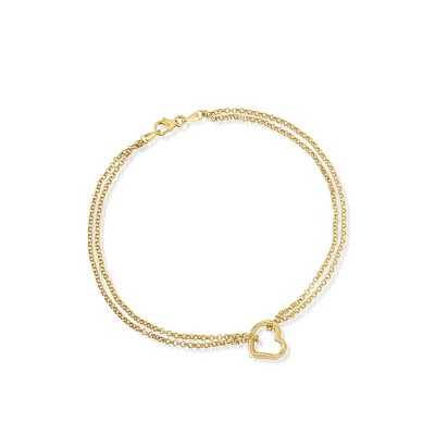 Ross-Simons 14kt Yellow Gold 2-Strand Heart Center Anklet Size 10