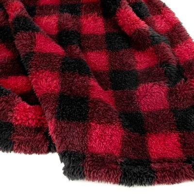 Plaid Red and Black Sherpa Fleece Throw Blanket