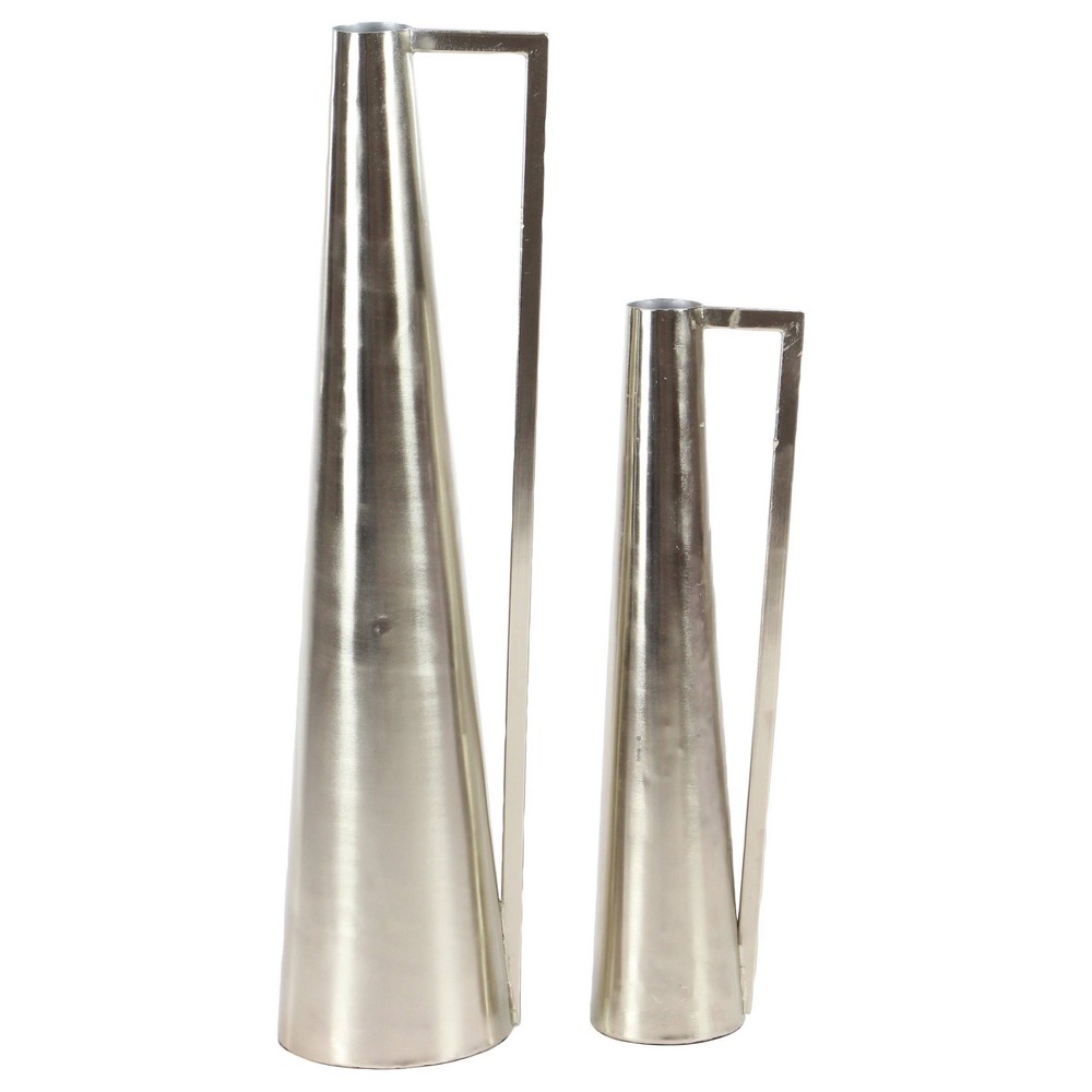 Photos - Vase Set of 2 Modern Tapered Iron Pitcher  Silver - Olivia & May