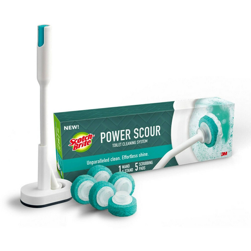 Photos - Toilet Brush Scotch-Brite Power Scour Toilet Cleaning System - 1 Wand & Stand and 5 Scr