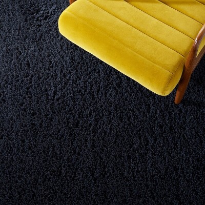 Black Hand-Tufted Wool and Synthetic Shag Area Rug