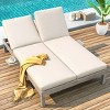 5-Position Adjustable Outdoor Double Chaise Lounge with Cushions, Side Tables & Acacia Wood Frame, Weather-Resistant - Coolbibila - 3 of 4