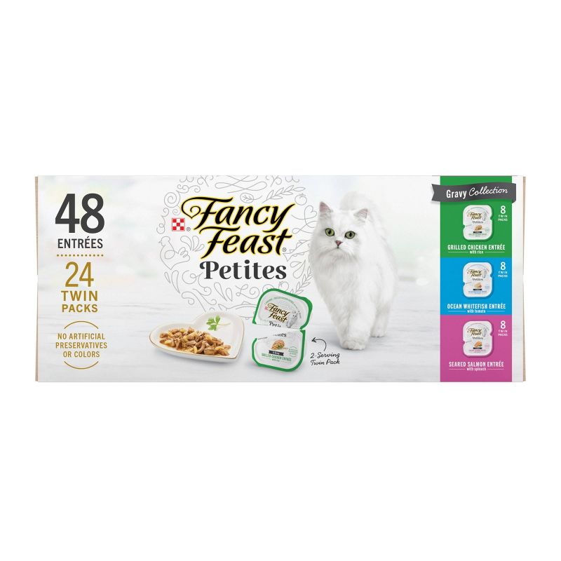 Purina Fancy Feast Petites Gourmet Collection Variety Pack Chicken, Salmon, Seafood and Fish Flavor Gravy Wet Cat Food - 2.8oz/48ct, 5 of 10