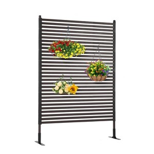 Metal Outdoor Privacy Screen with Stand, PE-Coating Steel Pipes and Slats Panels, Decoative Privacy Screen Fence Panels Freestanding - 1 of 4