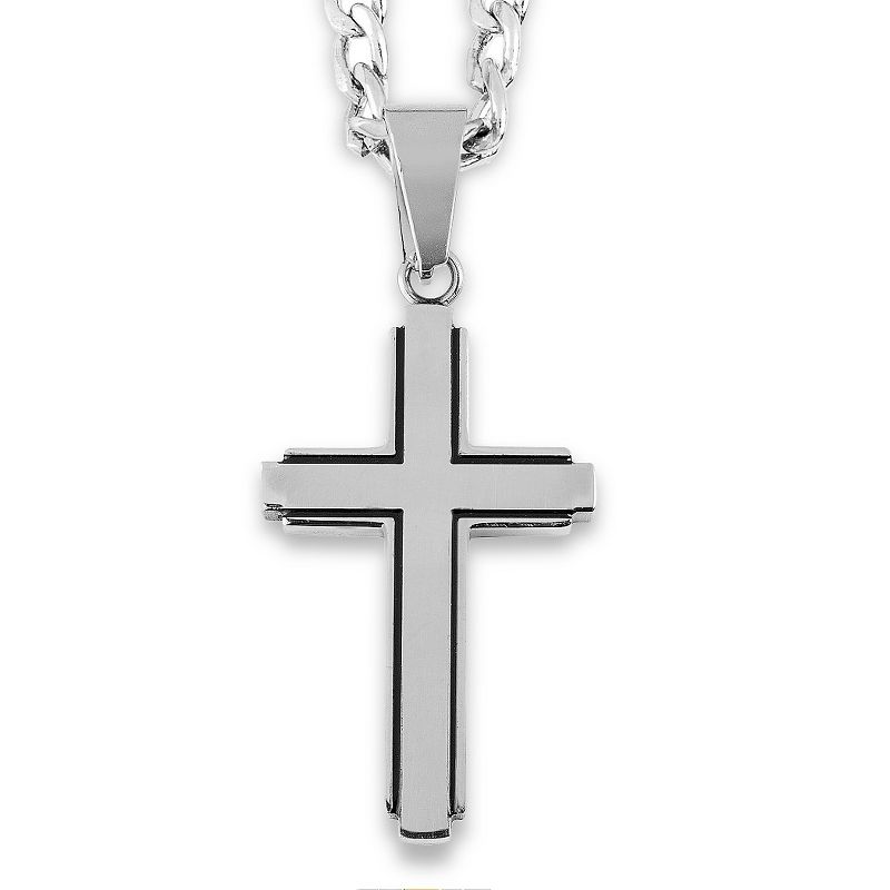 Men's West Coast Jewelry Stainless Steel Black Inlay Cut-out Cross Pendant, 1 of 4