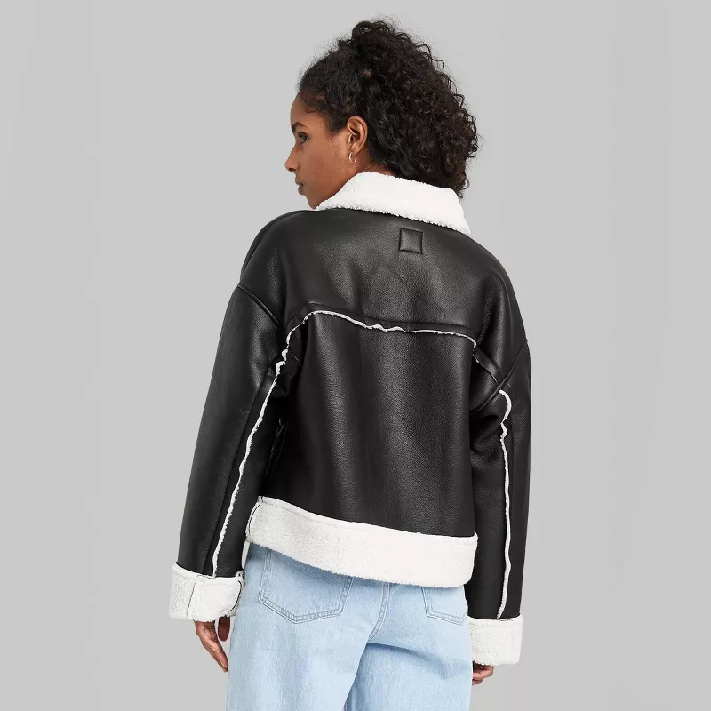 Womens Shearling Lined Faux Leather Jacket - Wild Algeria