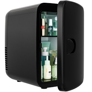 EUHOMY Mini Fridge, 4L/6 Cans, Portable Cooler & Warmer for Skincare,Black - 1 of 4