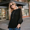 Amaryllis Women's Boat Neck Top with Sheer Textured Chevron Balloon Sleeves Relaxed Fit Versatile Pullover - 3 of 4