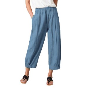 Coolmee Womens Linen Wide Leg Pants Casual Loose Elastic Waisted Cropped Palazzo Pants with Pockets - 1 of 4