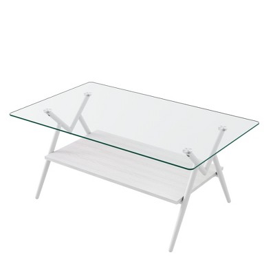NicBex 38.6 Inch Rectangle Coffee Table with Tempered Glass Tabletop and MDF Shelf,Side Center Table for Living Room